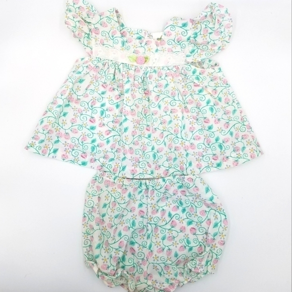 Vintage Judy's Cuties Strawberry Vine Dress Bloomer Set 3-6m - Picture 1 of 7